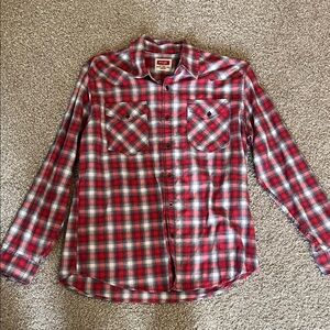 Wrangler Men's Red and White Checkered Shirt